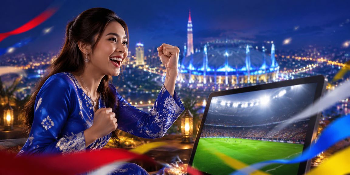 Wanita berbaju kurung di Selangor menggunakan aplikasi loteri dalam talian di telefon pintar